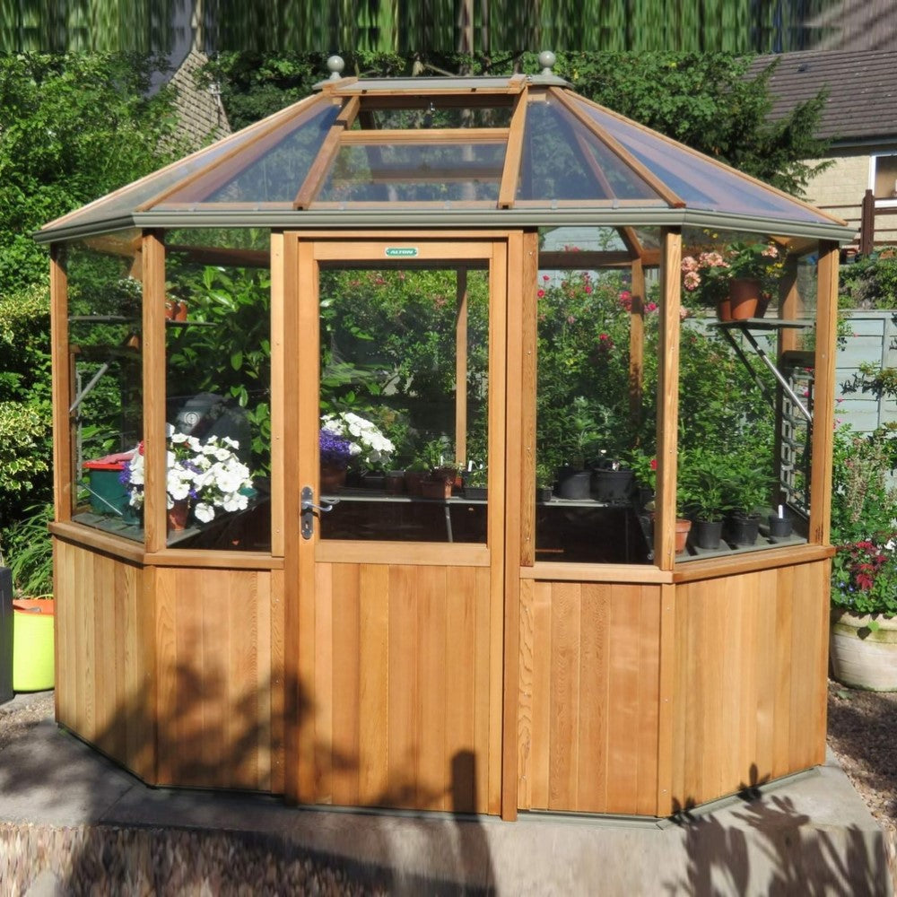 Alton | Octagonal Half Board Cedar Greenhouse With 3mm Tempered Glass Glazing