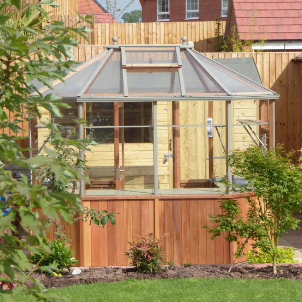 Alton | Octagonal Half Board Cedar Greenhouse With 3mm Tempered Glass Glazing