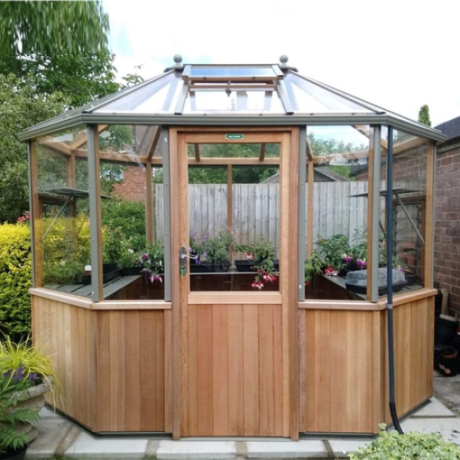 Alton | Octagonal Half Board Cedar Greenhouse With 3mm Tempered Glass Glazing