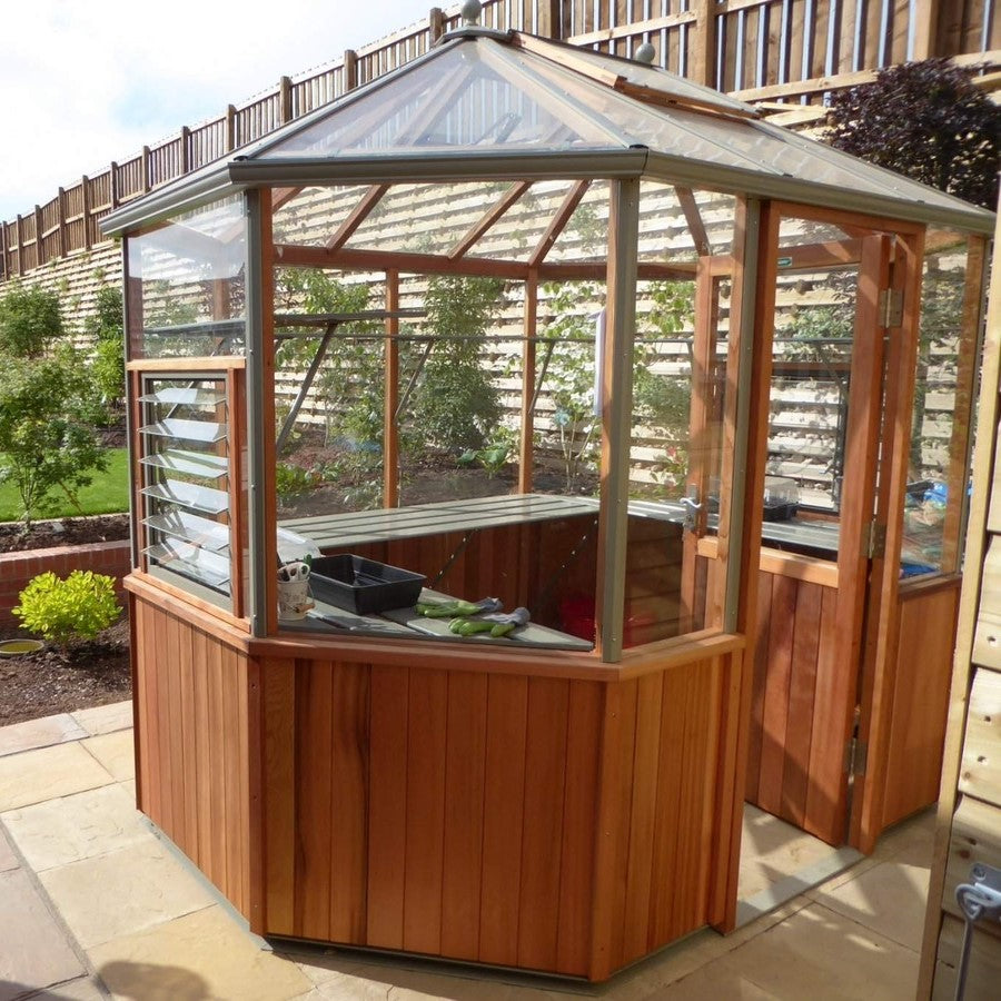 Alton | Octagonal Half Board Cedar Greenhouse With 3mm Tempered Glass Glazing