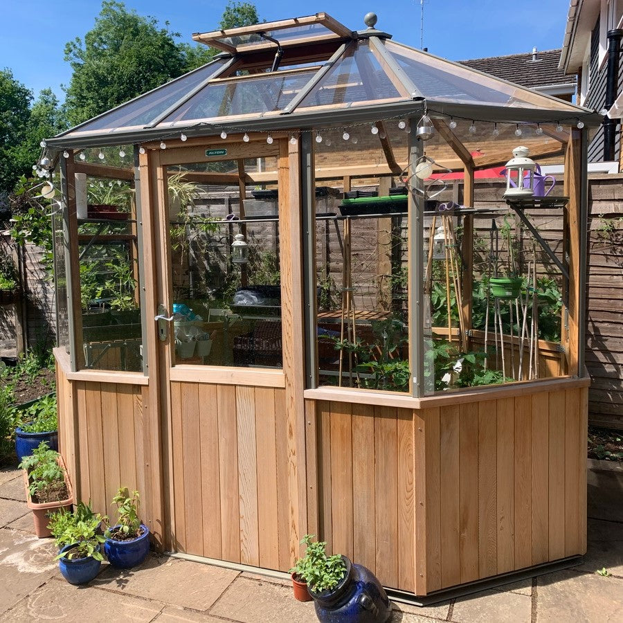 Alton | Octagonal Half Board Cedar Greenhouse With 3mm Tempered Glass Glazing