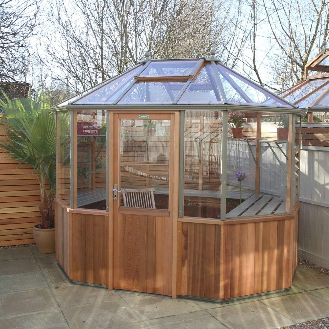 Alton | Octagonal Half Board Cedar Greenhouse With 3mm Tempered Glass Glazing