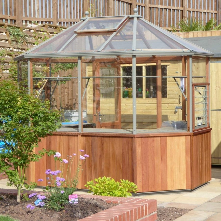 Alton | Octagonal Half Board Cedar Greenhouse With 3mm Tempered Glass Glazing