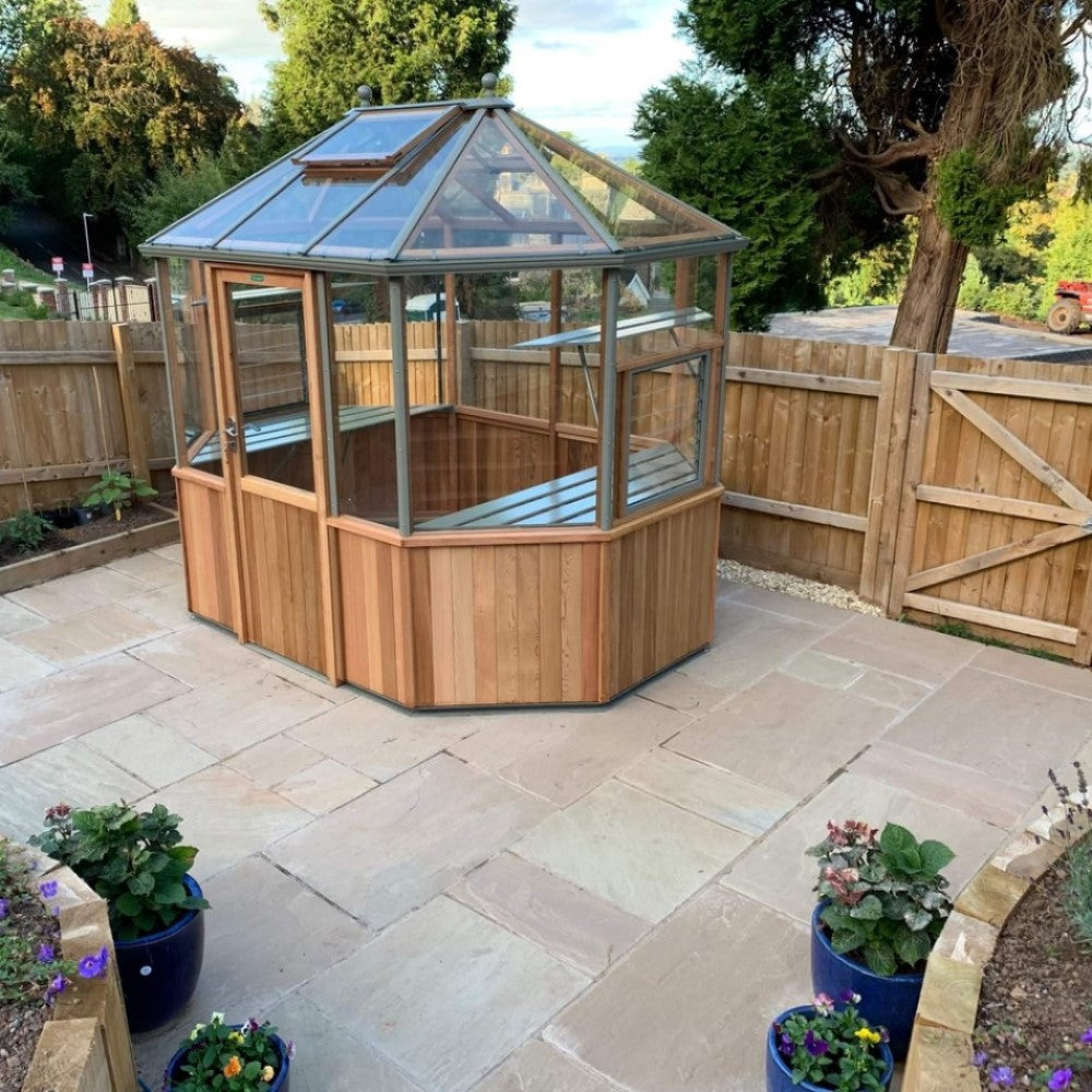 Alton | Octagonal Half Board Cedar Greenhouse With 3mm Tempered Glass Glazing