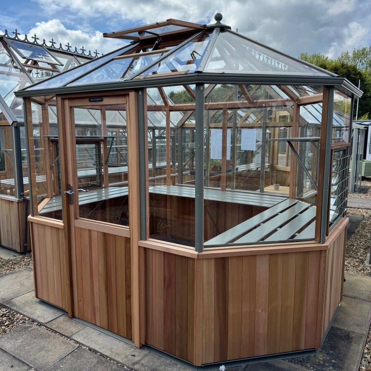 Alton | Octagonal Half Board Cedar Greenhouse With 3mm Tempered Glass Glazing