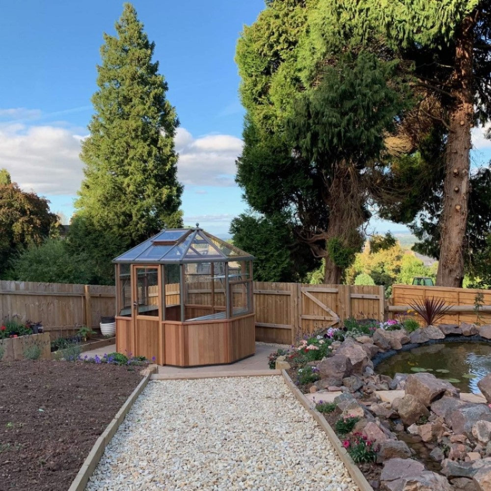 Alton | Octagonal Half Board Cedar Greenhouse With 3mm Tempered Glass Glazing