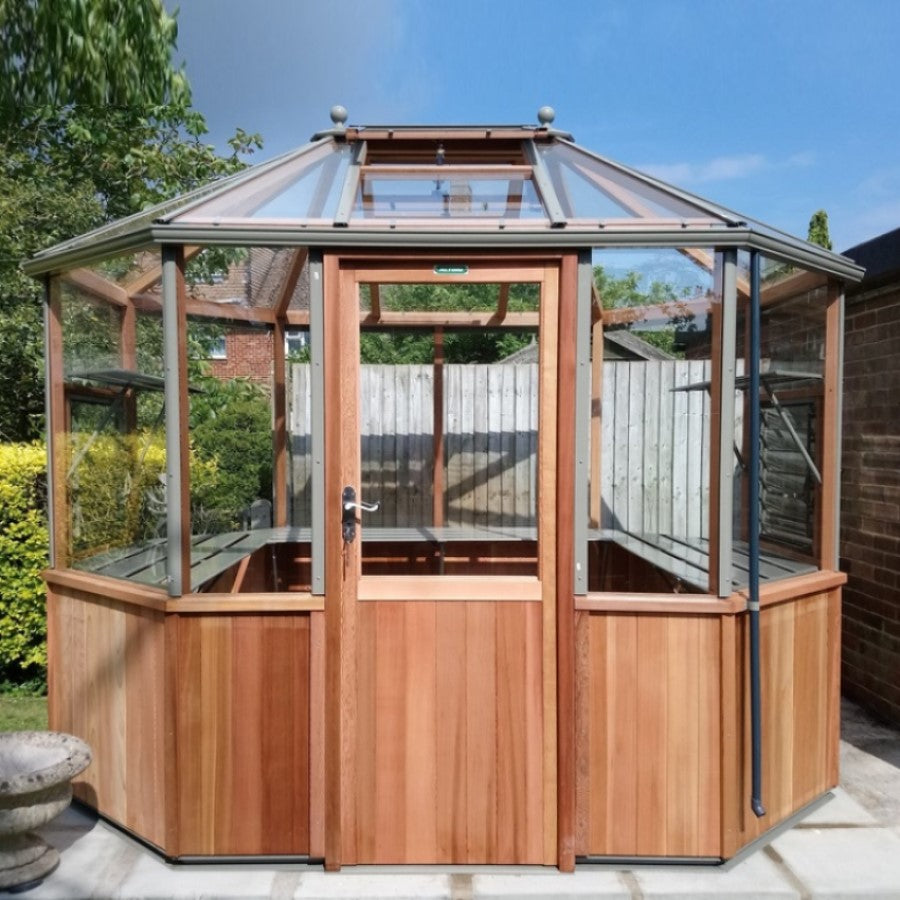 Alton | Octagonal Half Board Cedar Greenhouse With 3mm Tempered Glass Glazing