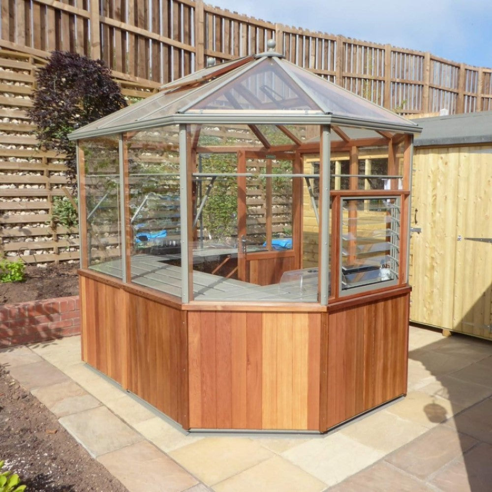 Alton | Octagonal Half Board Cedar Greenhouse With 3mm Tempered Glass Glazing