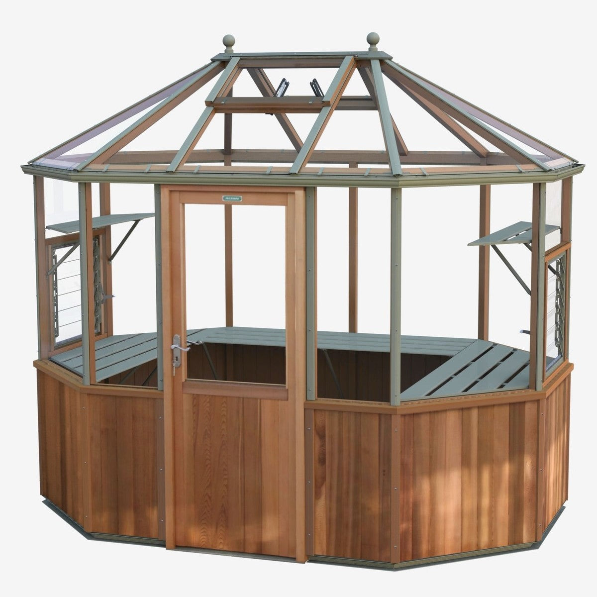 Alton | Octagonal Half Board Cedar Greenhouse With 3mm Tempered Glass Glazing