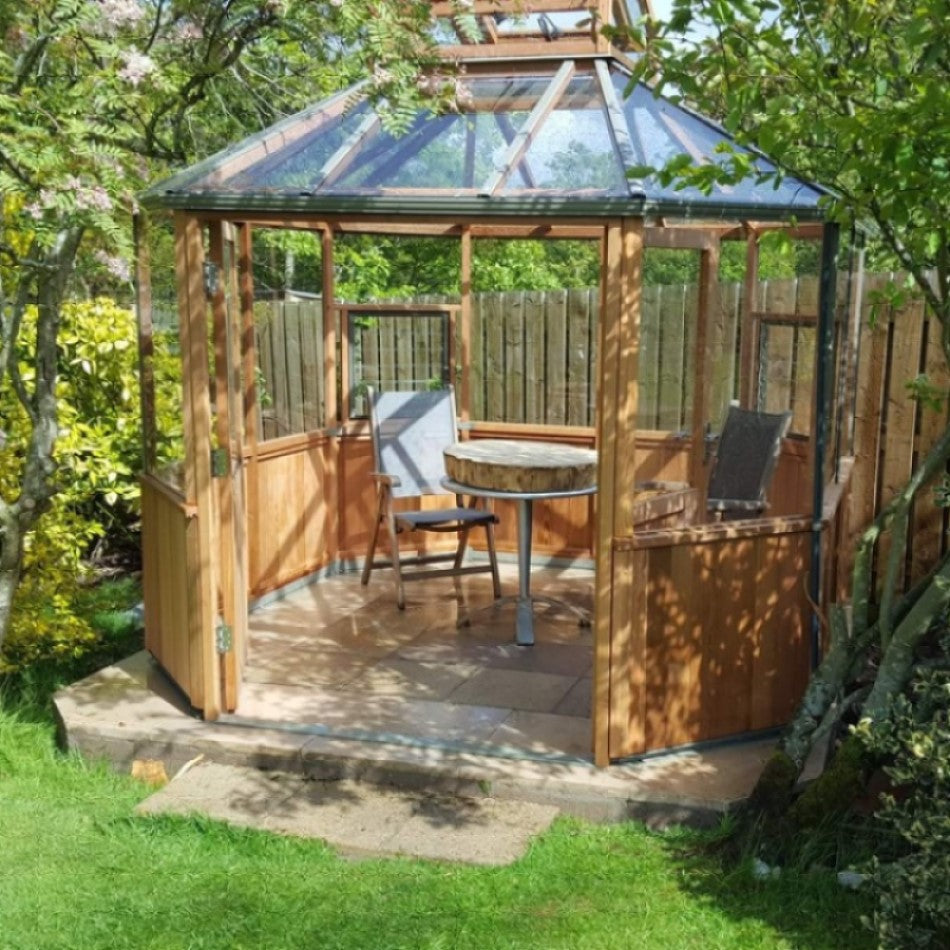 Alton | Octagonal Half Board Cedar Greenhouse With 3mm Tempered Glass Glazing