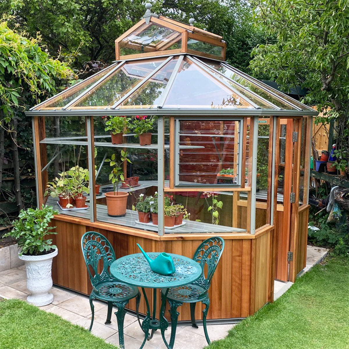 Alton | Octagonal Half Board Cedar Greenhouse With 3mm Tempered Glass Glazing