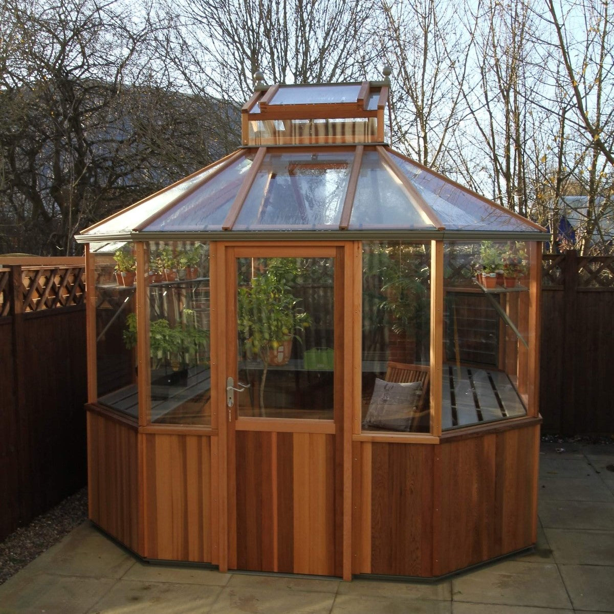 Alton | Octagonal Half Board Cedar Greenhouse With 3mm Tempered Glass Glazing