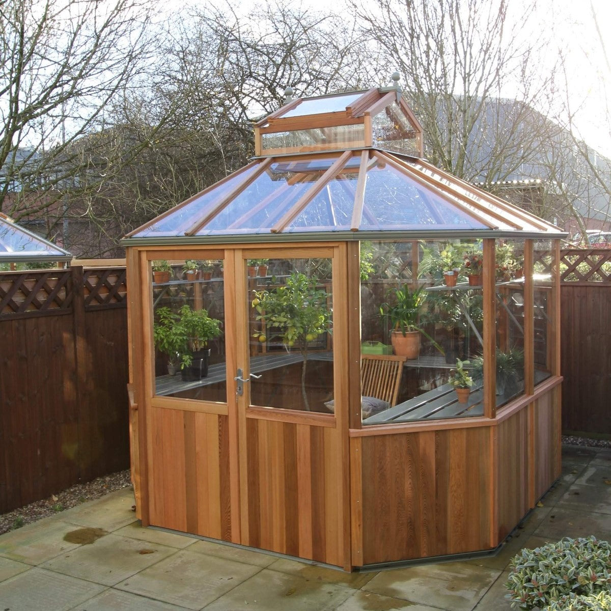 Alton | Octagonal Half Board Cedar Greenhouse With 3mm Tempered Glass Glazing