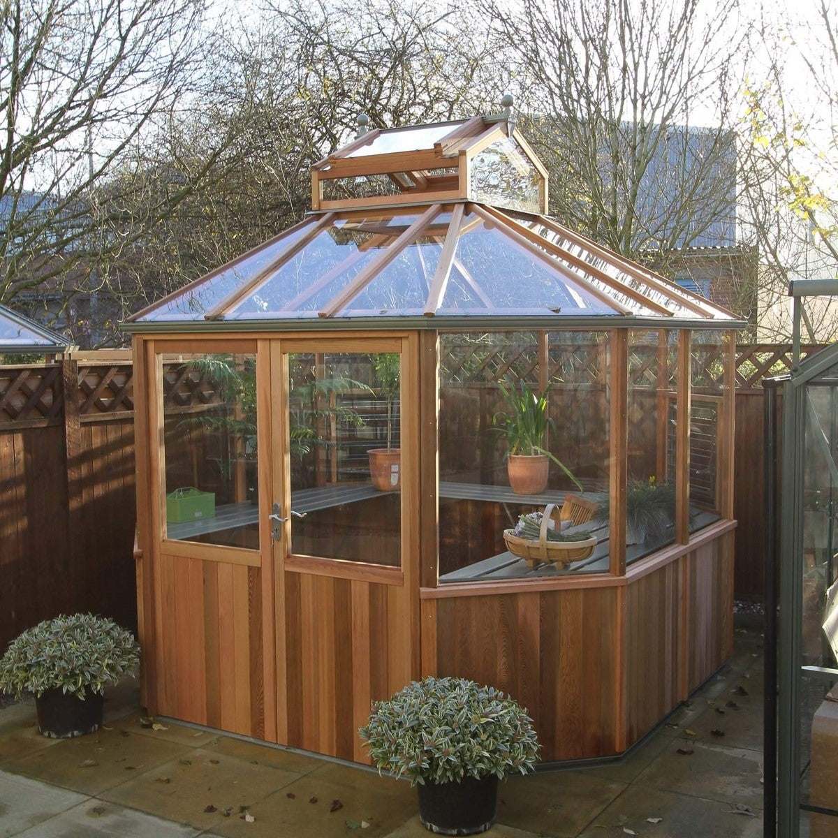 Alton | Octagonal Half Board Cedar Greenhouse With 3mm Tempered Glass Glazing