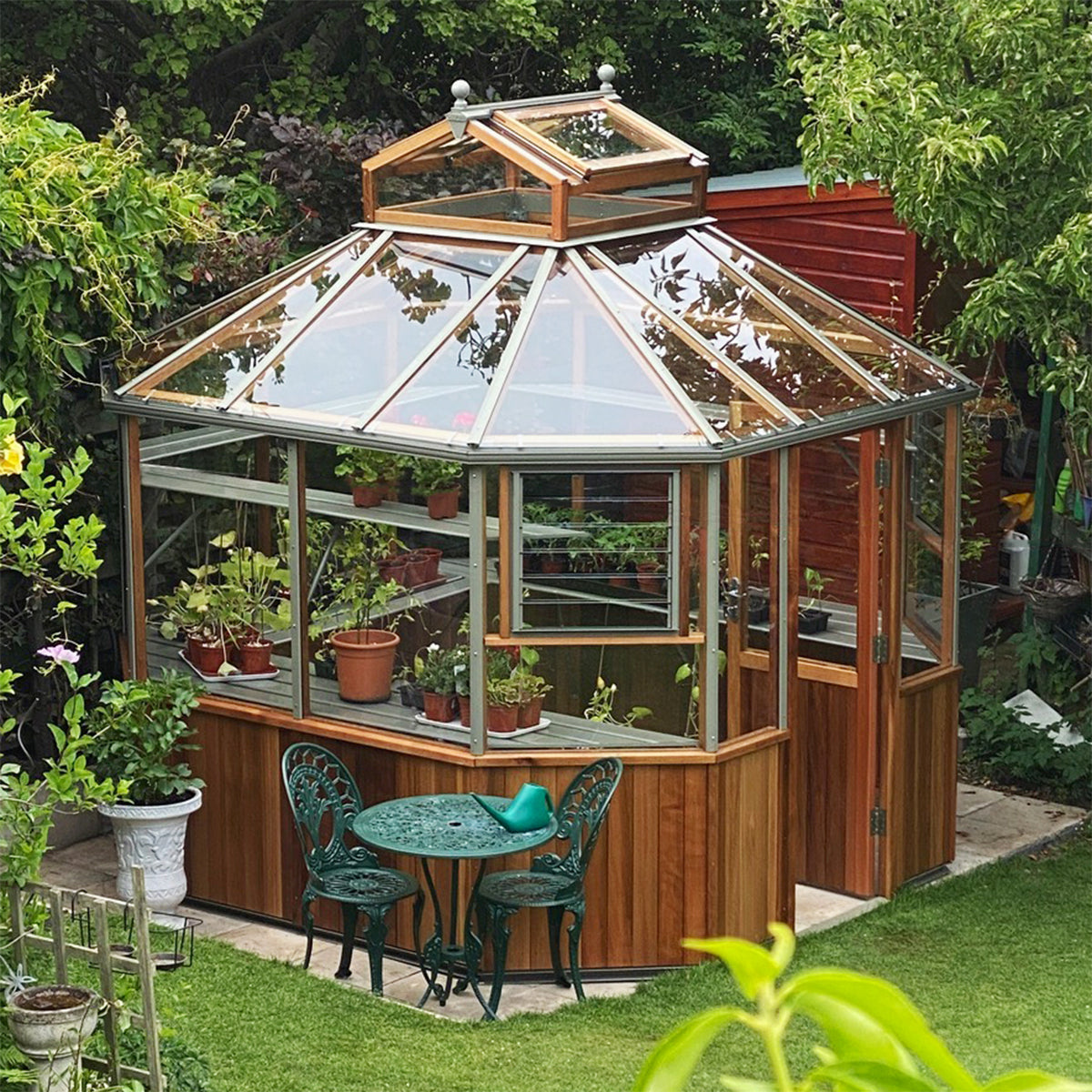 Alton | Octagonal Half Board Cedar Greenhouse With 3mm Tempered Glass Glazing