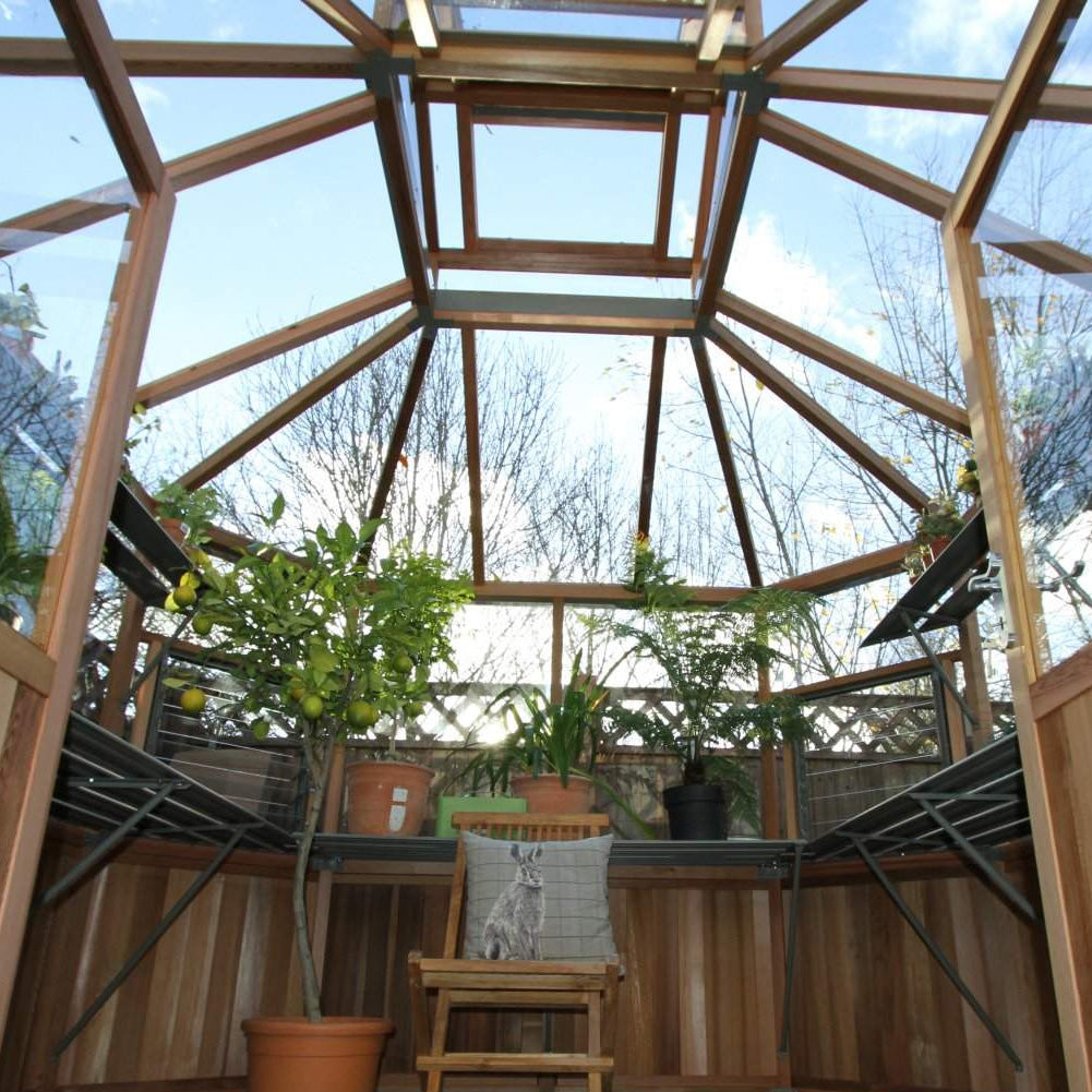 Alton | Octagonal Half Board Cedar Greenhouse With 3mm Tempered Glass Glazing