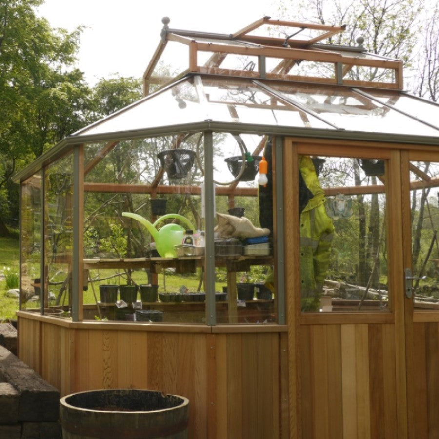 Alton | Octagonal Half Board Cedar Greenhouse With 3mm Tempered Glass Glazing