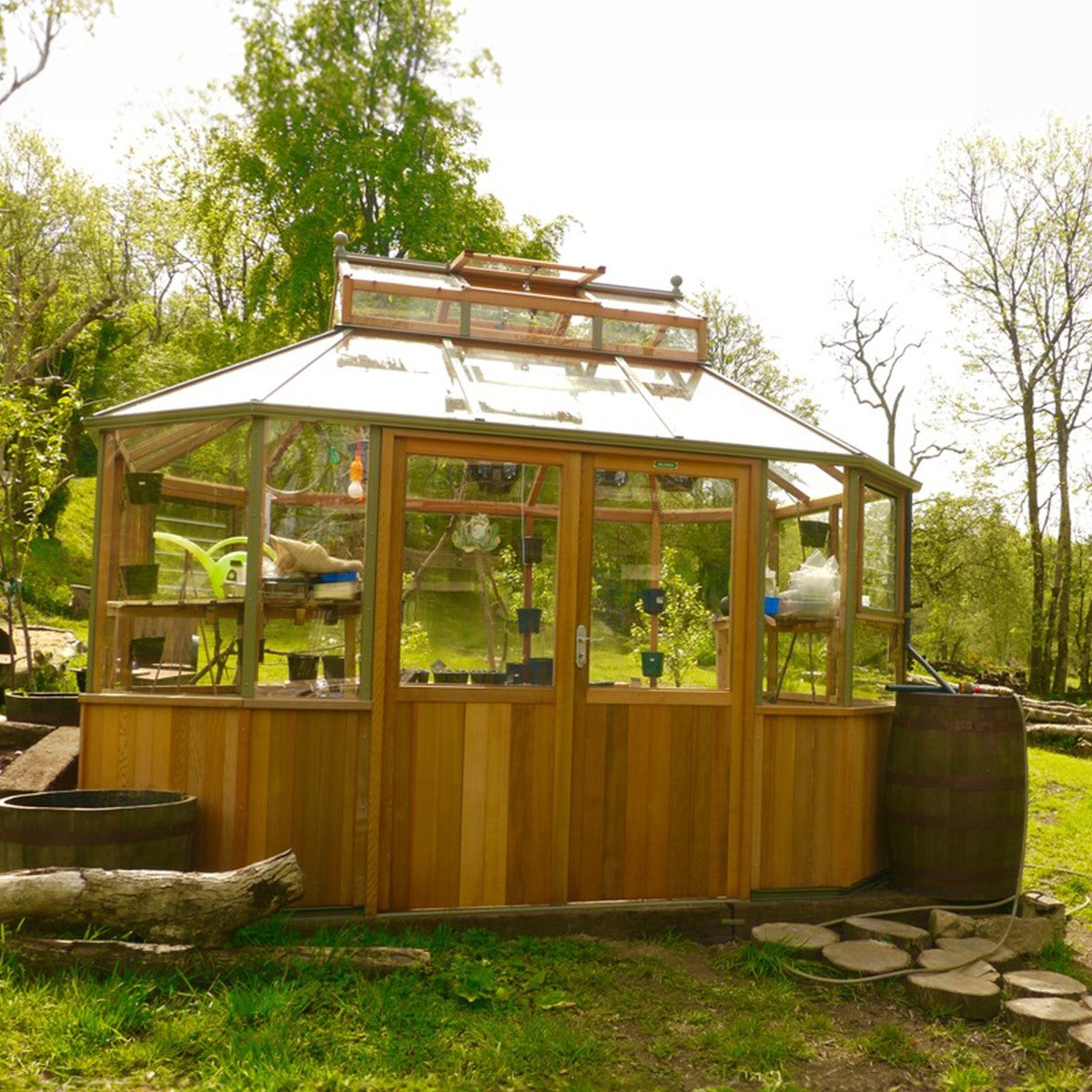 Alton | Octagonal Half Board Cedar Greenhouse With 3mm Tempered Glass Glazing