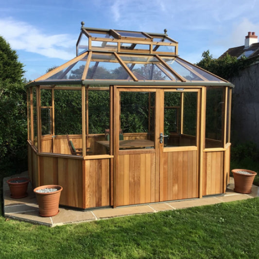 Alton | Octagonal Half Board Cedar Greenhouse With 3mm Tempered Glass Glazing