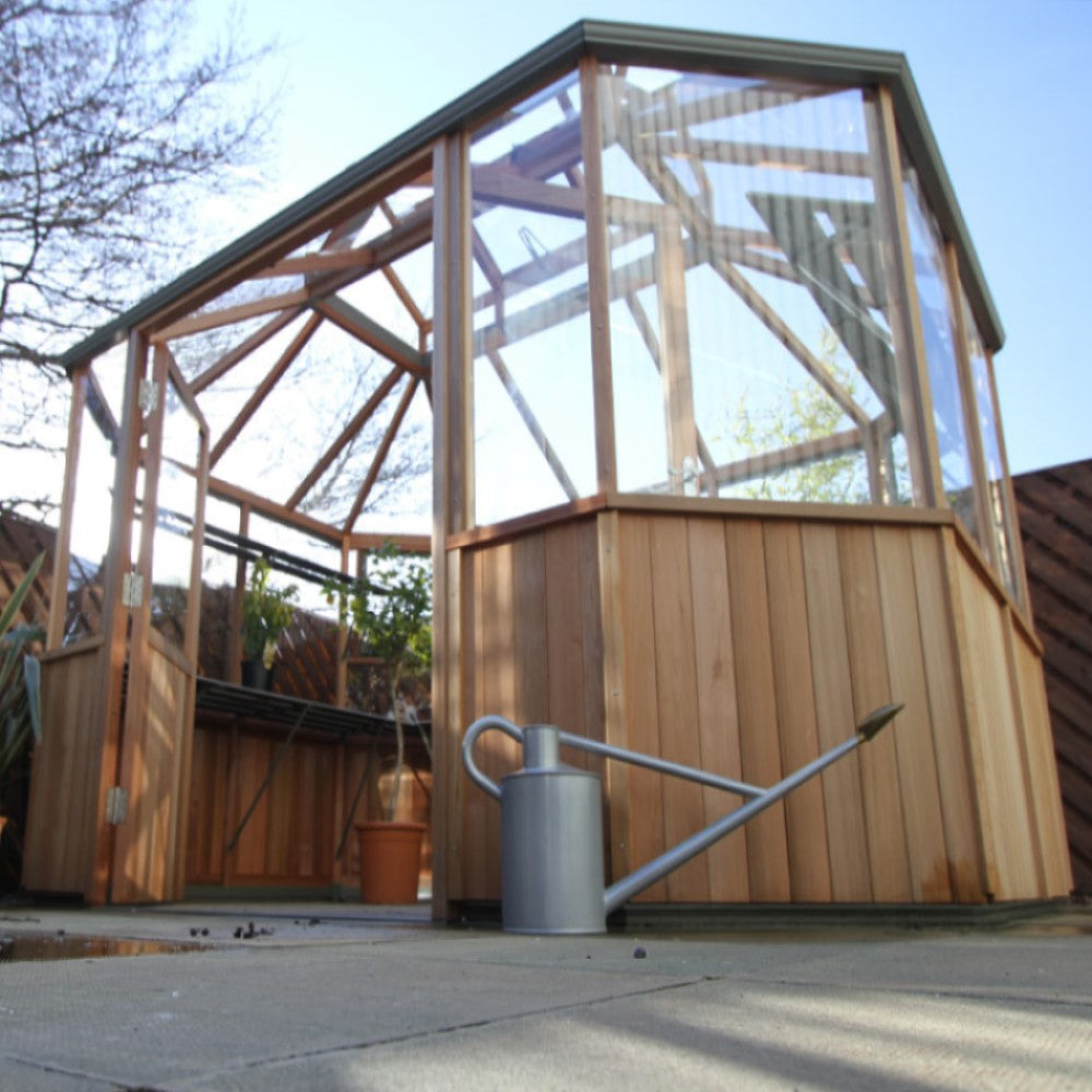 Alton | Octagonal Half Board Cedar Greenhouse With 3mm Tempered Glass Glazing