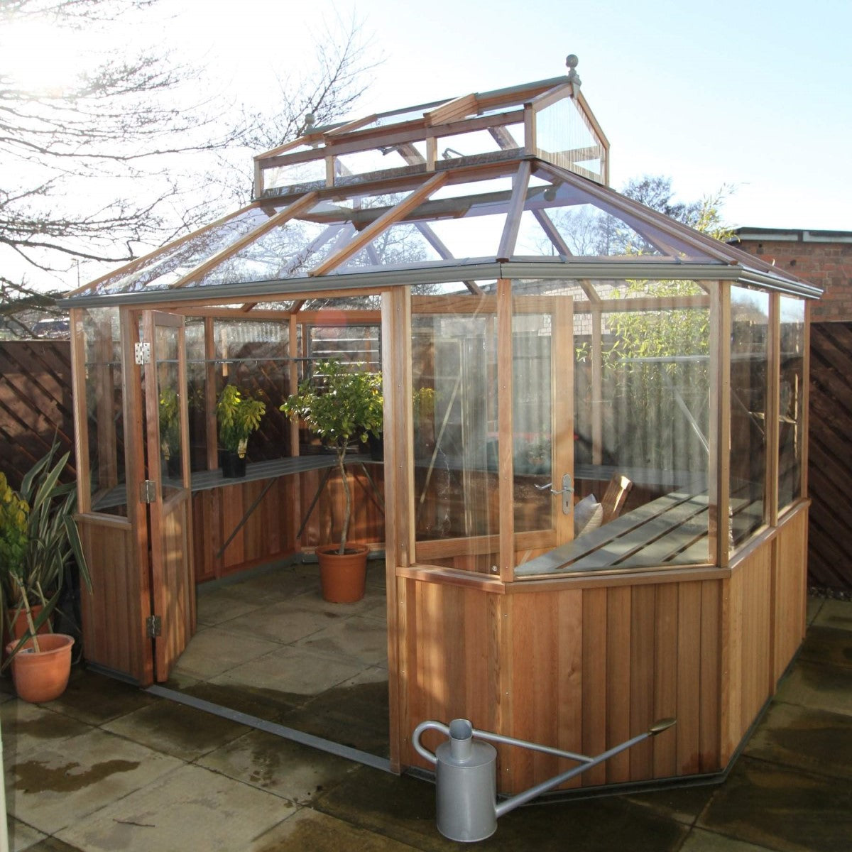 Alton | Octagonal Half Board Cedar Greenhouse With 3mm Tempered Glass Glazing