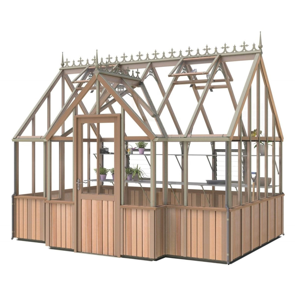 Alton | Cambridge Porch Victorian Half Board Cedar Orangery Greenhouse With 3mm Tempered Glass Glazing - 9 ft. 10 in. Wide