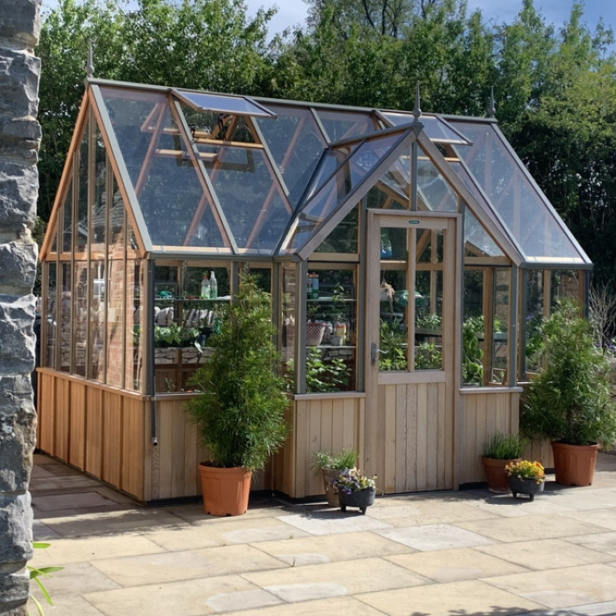 Alton | Cambridge Porch Victorian Half Board Cedar Orangery Greenhouse With 3mm Tempered Glass Glazing - 9 ft. 10 in. Wide