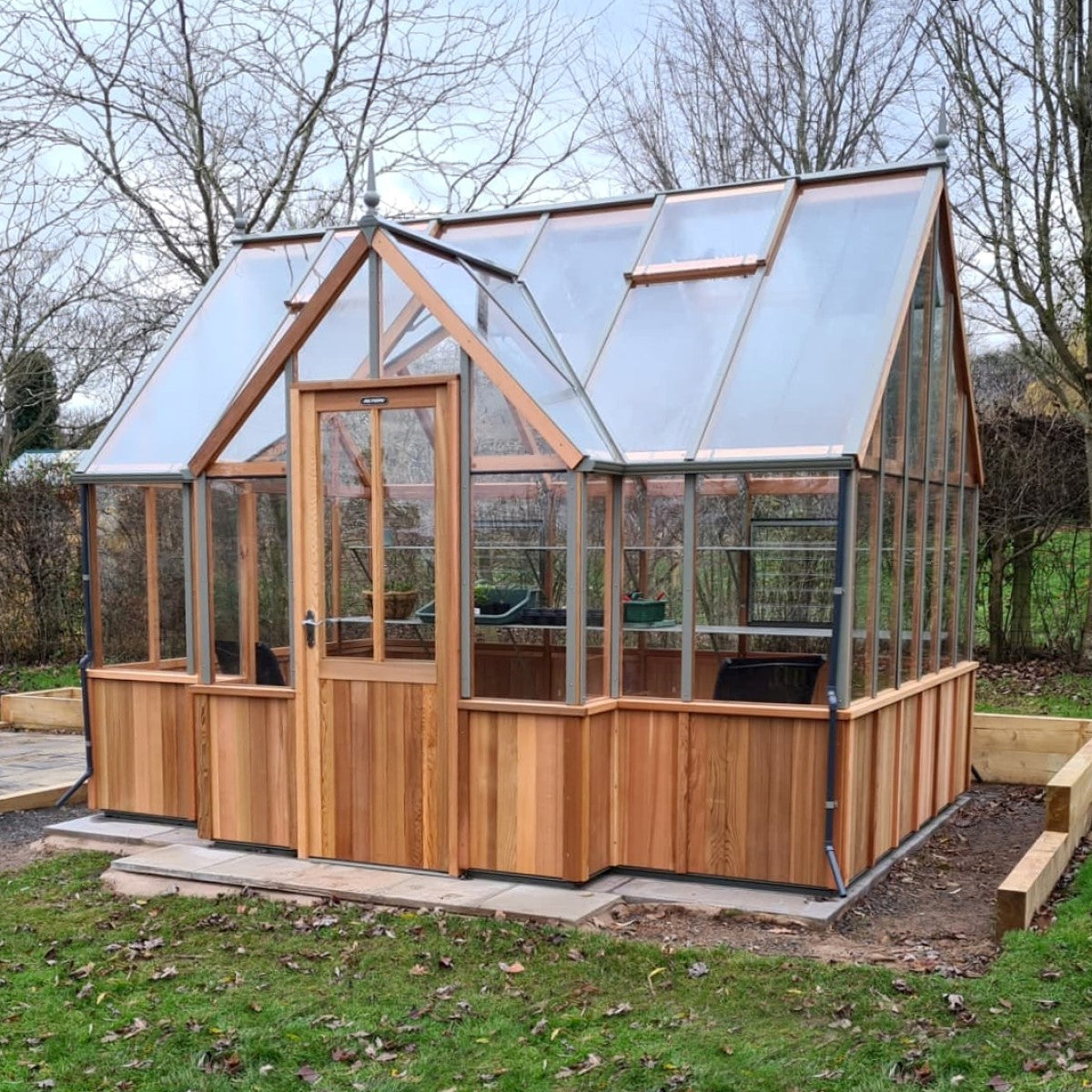 Alton | Cambridge Porch Victorian Half Board Cedar Orangery Greenhouse With 3mm Tempered Glass Glazing - 9 ft. 10 in. Wide