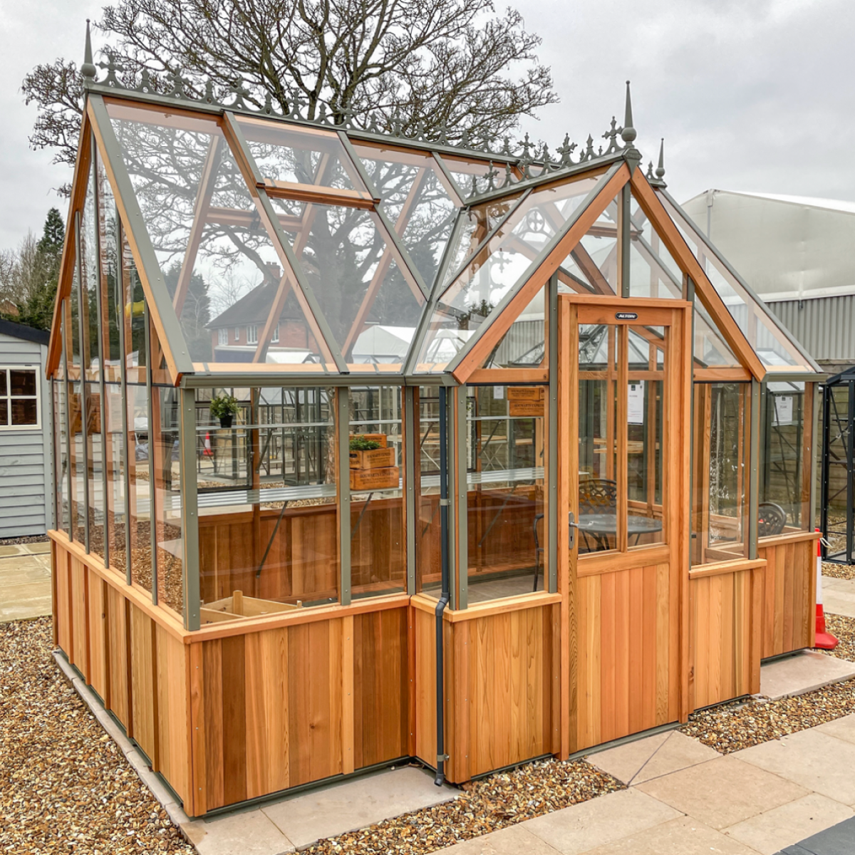 Alton | Cambridge Porch Victorian Half Board Cedar Orangery Greenhouse With 3mm Tempered Glass Glazing - 9 ft. 10 in. Wide