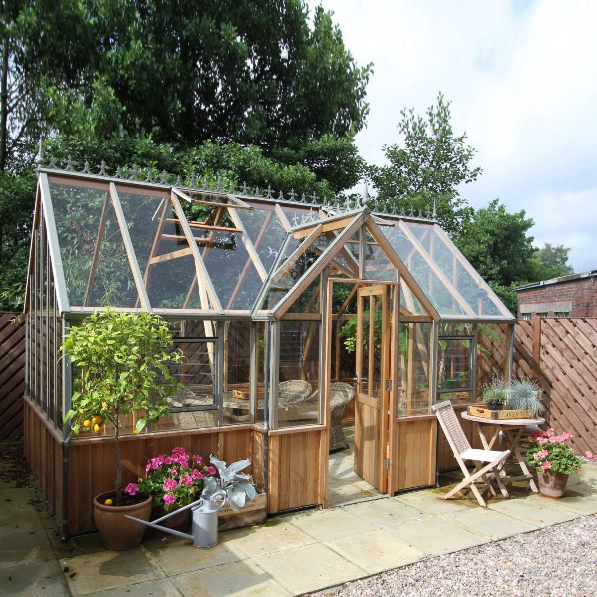 Alton | Cambridge Porch Victorian Half Board Cedar Orangery Greenhouse With 3mm Tempered Glass Glazing - 9 ft. 10 in. Wide