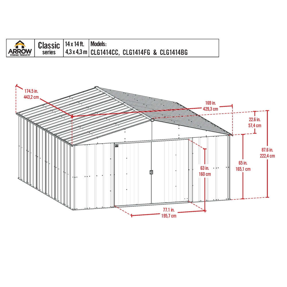 Arrow | Classic Steel Storage Shed 14ft Wide