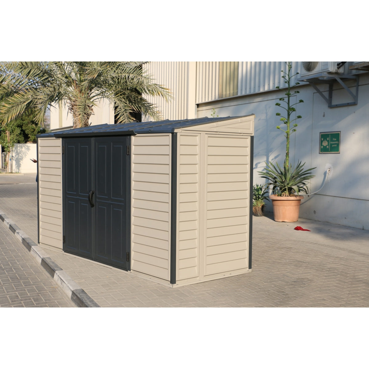 DuraMax | 10x4 ft SideMate Plus Pro Vinyl Plastic Storage Shed with Double Doors and Foundation