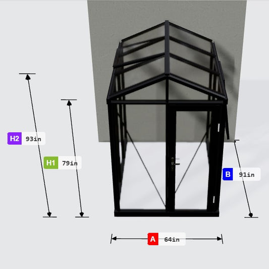 Janssens | 5x8 ft Helios Urban Glass Greenhouse/Portico Kit With 4mm Tempered Glass Glazing
