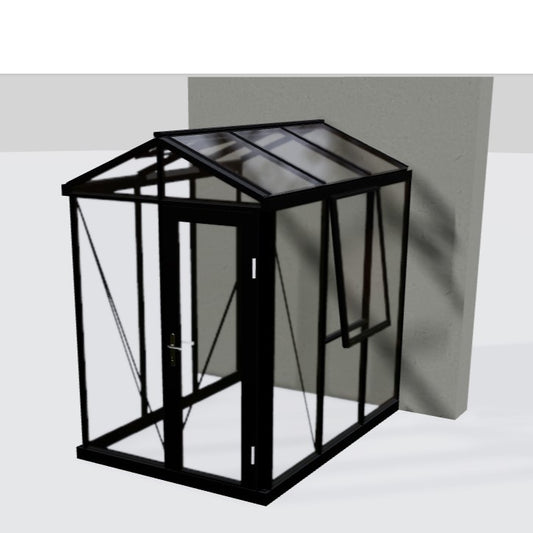 Janssens | 5x8 ft Helios Urban Glass Greenhouse/Portico Kit With 4mm Tempered Glass Glazing