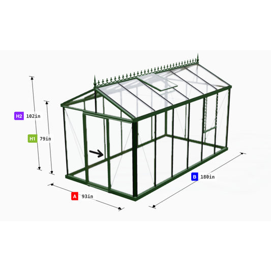 Janssens | 8x15x8.5 ft Royal Victorian VI 24 Greenhouse Kit with 4mm Tempered Glass