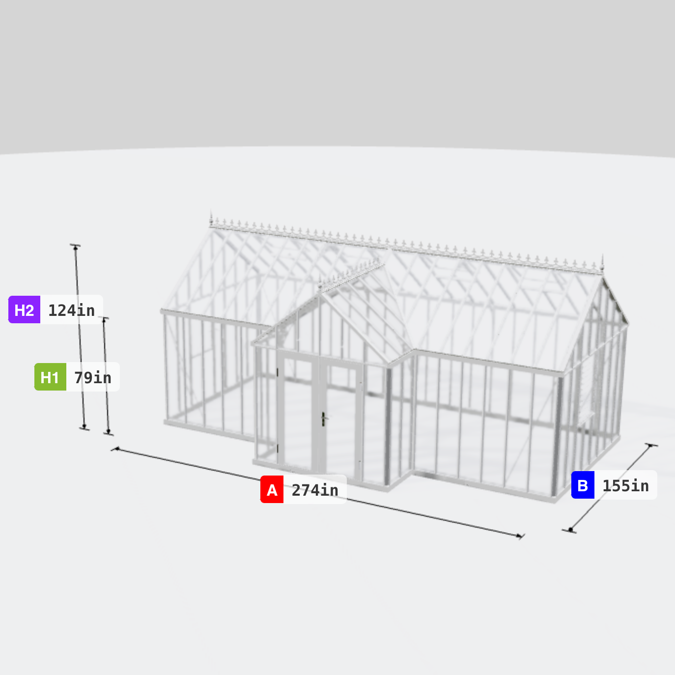 Janssens | 13x23x10 ft Large Royal EOS T Victorian Glass Greenhouse Kit With 4mm Tempered Glass Glazing