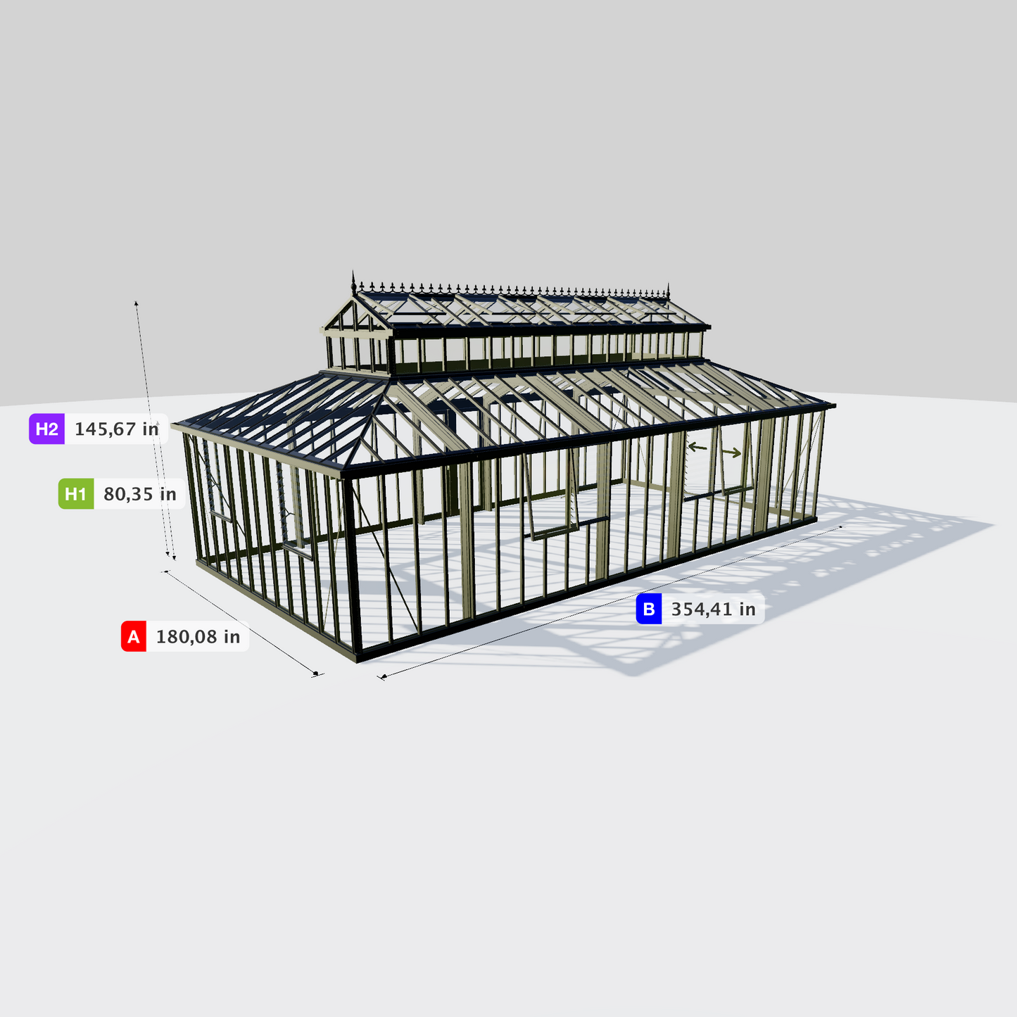 Janssens | Cathedral Victorian Glass Greenhouse Kit with 4mm Tempered Glass Glazing (Custom LUR811/REP733)