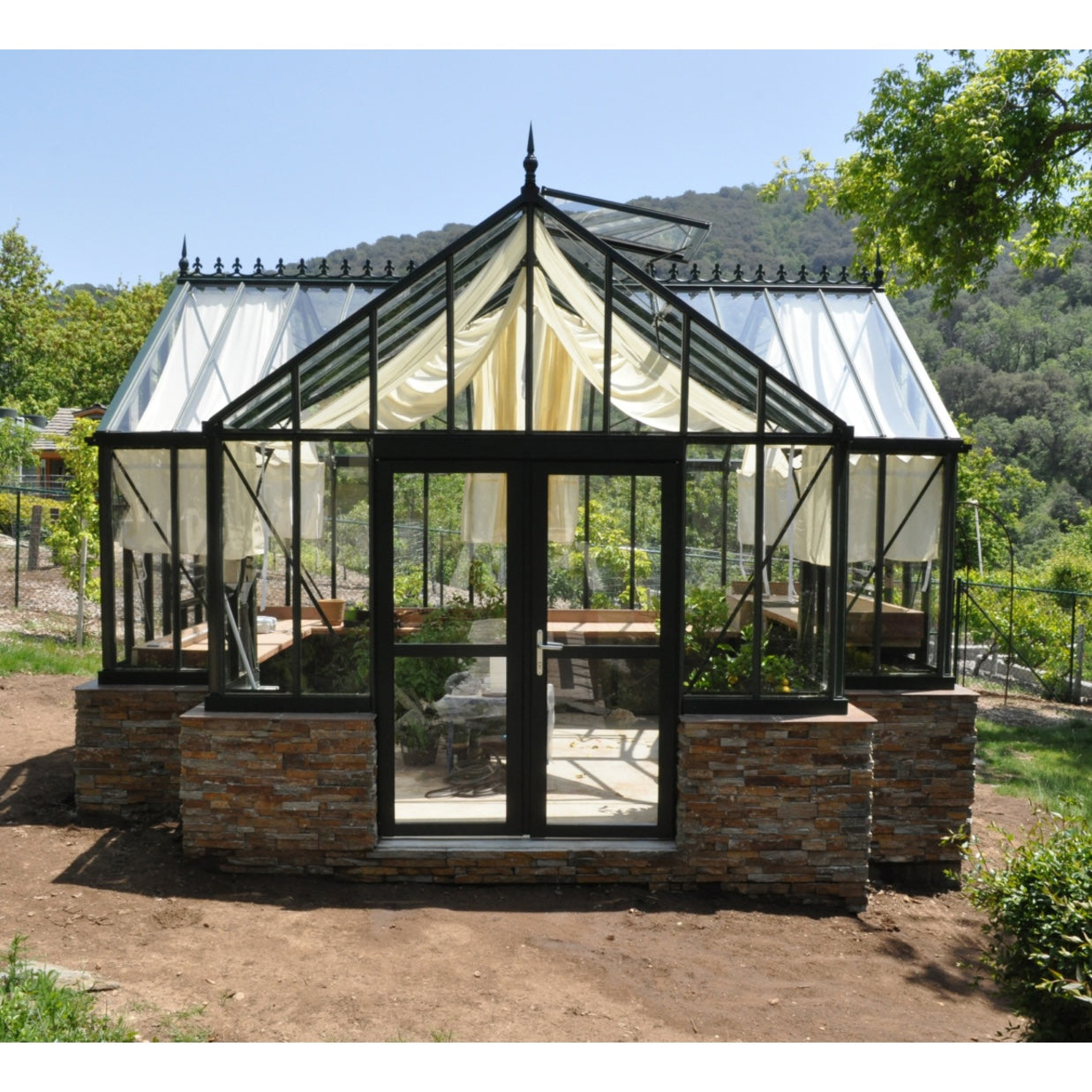 Janssens | 13x16x9 Ft Antique Orangerie Glass Greenhouse Kit With 4mm Tempered Glass Glazing