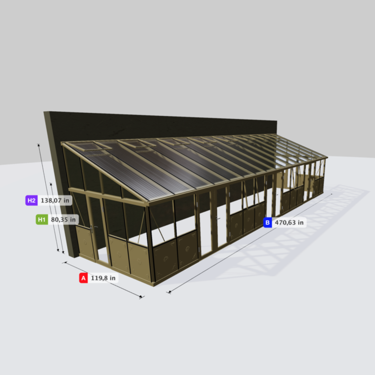 Janssens | Arcadia Lean-To Glass Greenhouse/Sunroom with 4mm Tempered Glass / 10mm Heat Block Glazing (Custom GHV398/JPL688)