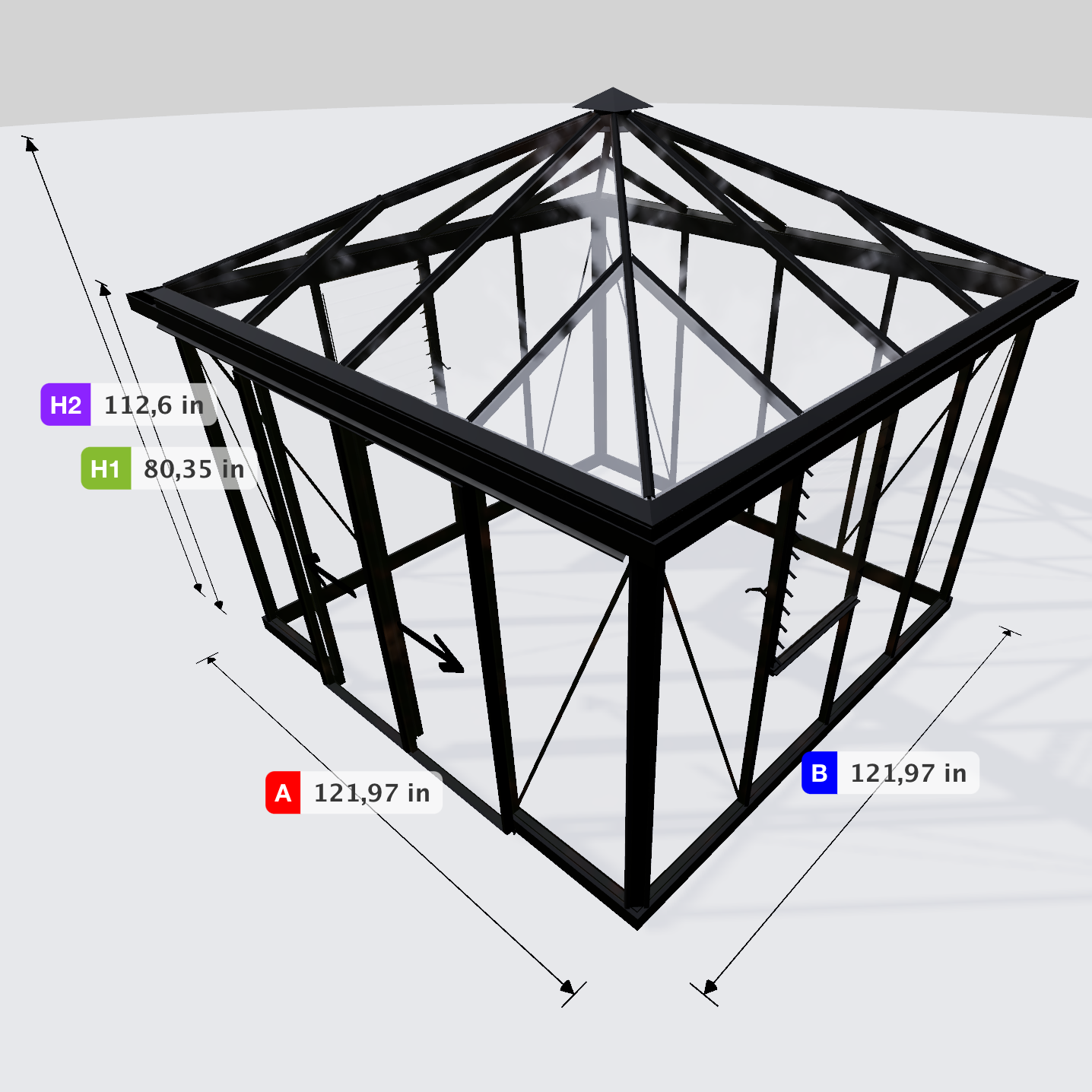 Janssens | Pyramid Glass Greenhouse Kit With 4mm Tempered Glass Glazing