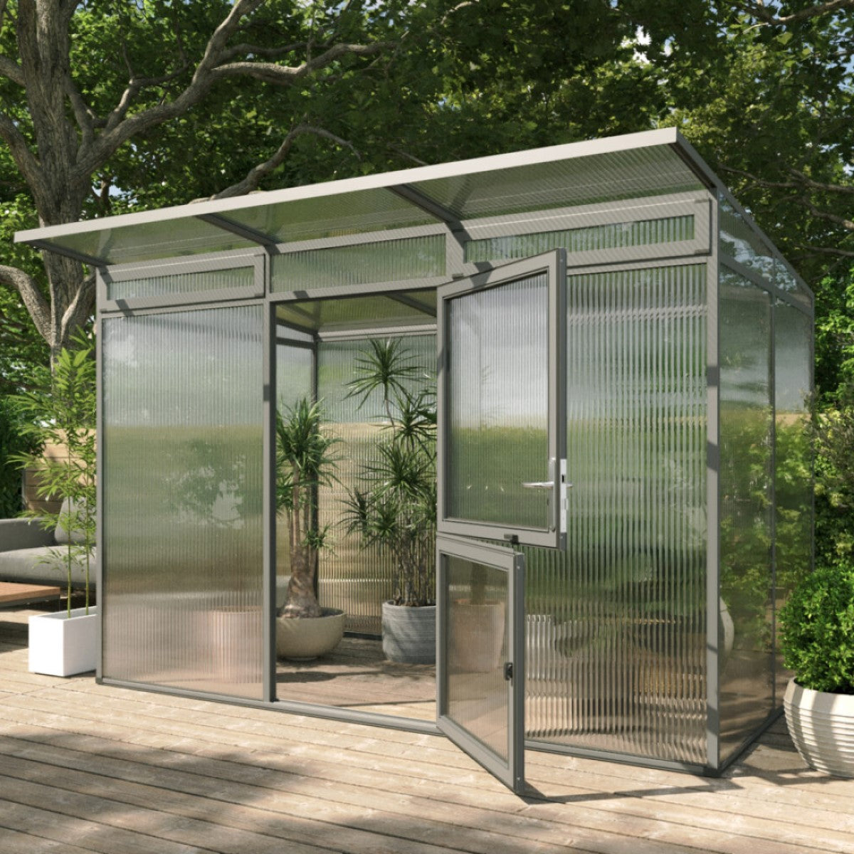 KGT | Santini II Modern Greenhouse 9ft 9in x 6ft 8in - 16mm Triple Wall Polycarbonate Glazing - MyGreenhouseStore.com