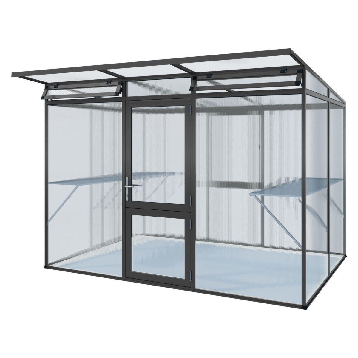 KGT | Linea II Modern Greenhouse 9ft 9in x 6ft 8in x 7ft - 4mm Glass / 10mm Twin-Wall Polycarbonate Glazing - MyGreenhouseStore.com