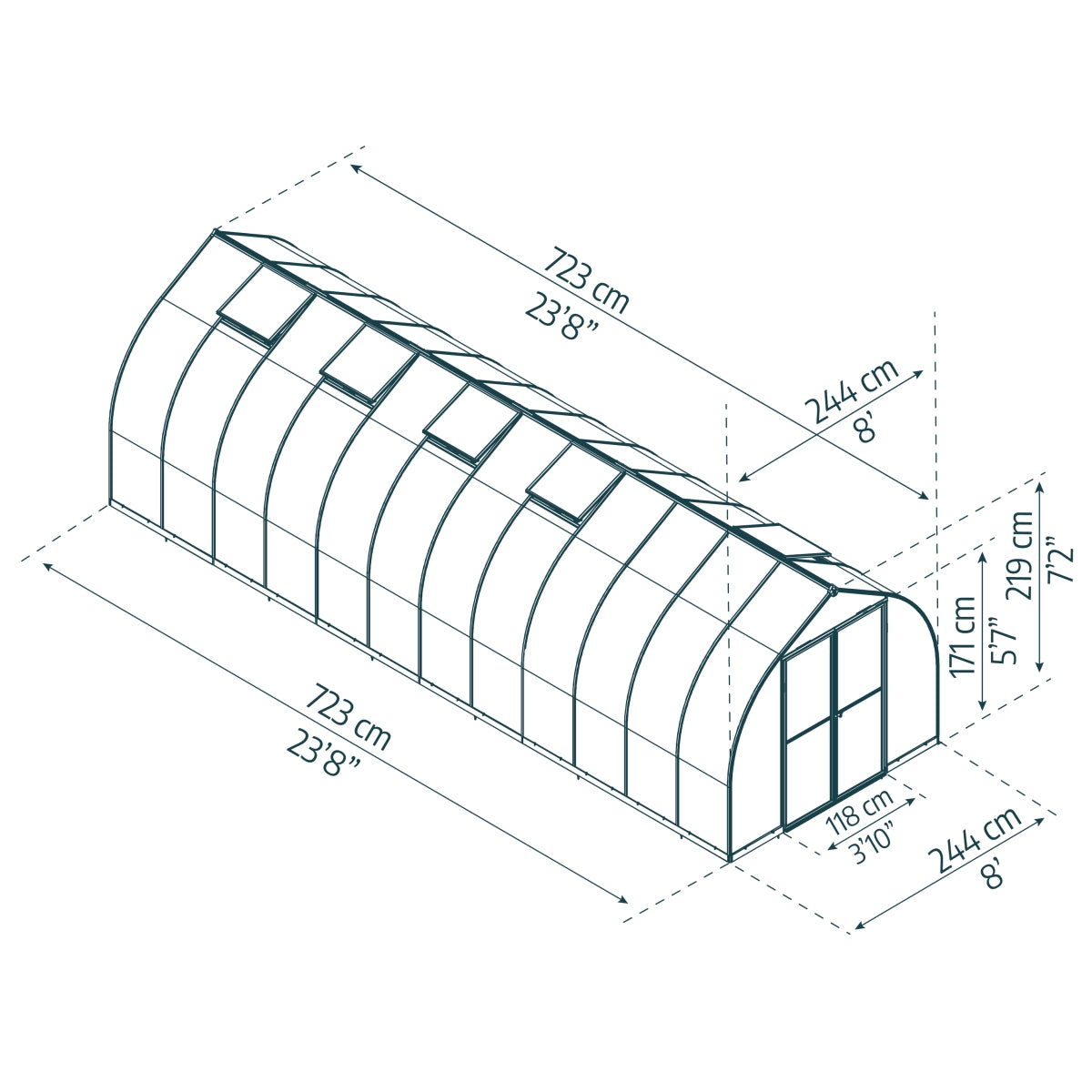 Palram - Canopia | Bella Greenhouse 8 Ft Wide - Silver With 6mm Twin-wall Polycarbonate Glazing