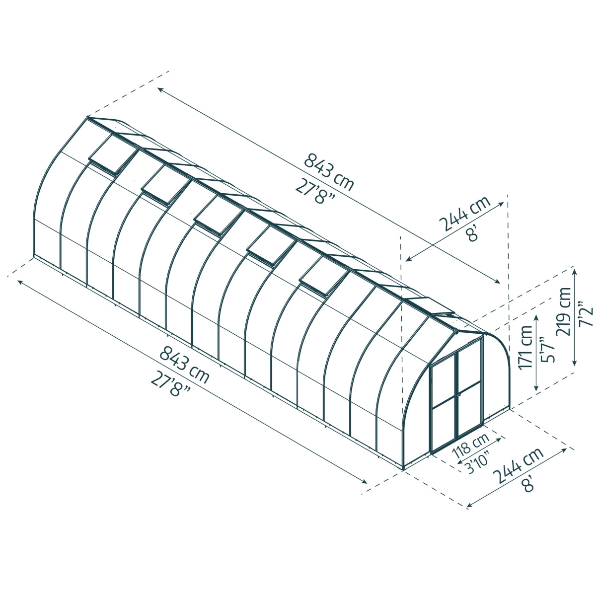 Palram - Canopia | Bella Greenhouse 8 Ft Wide - Silver With 6mm Twin-wall Polycarbonate Glazing