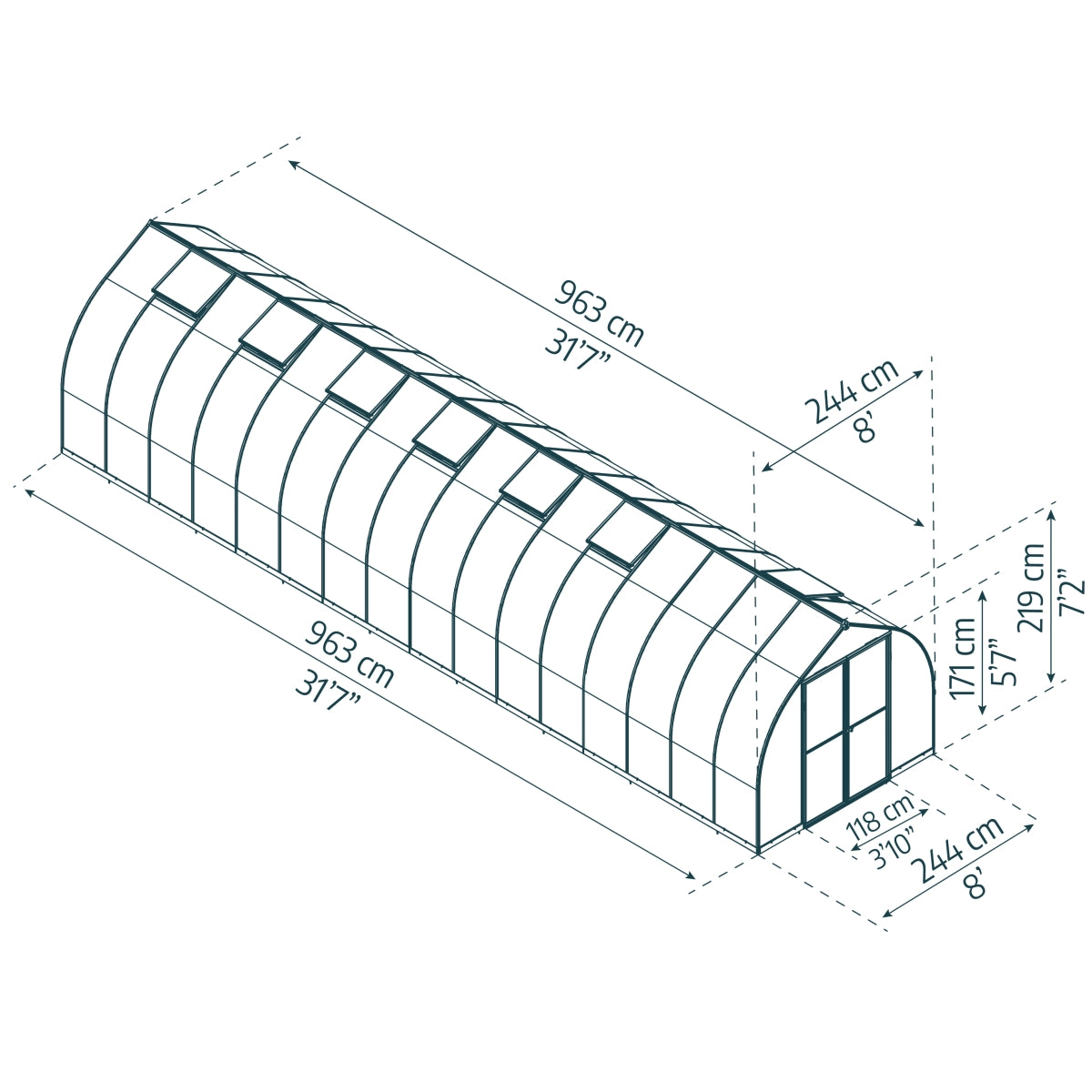 Palram - Canopia | Bella Greenhouse 8 Ft Wide - Silver With 6mm Twin-wall Polycarbonate Glazing