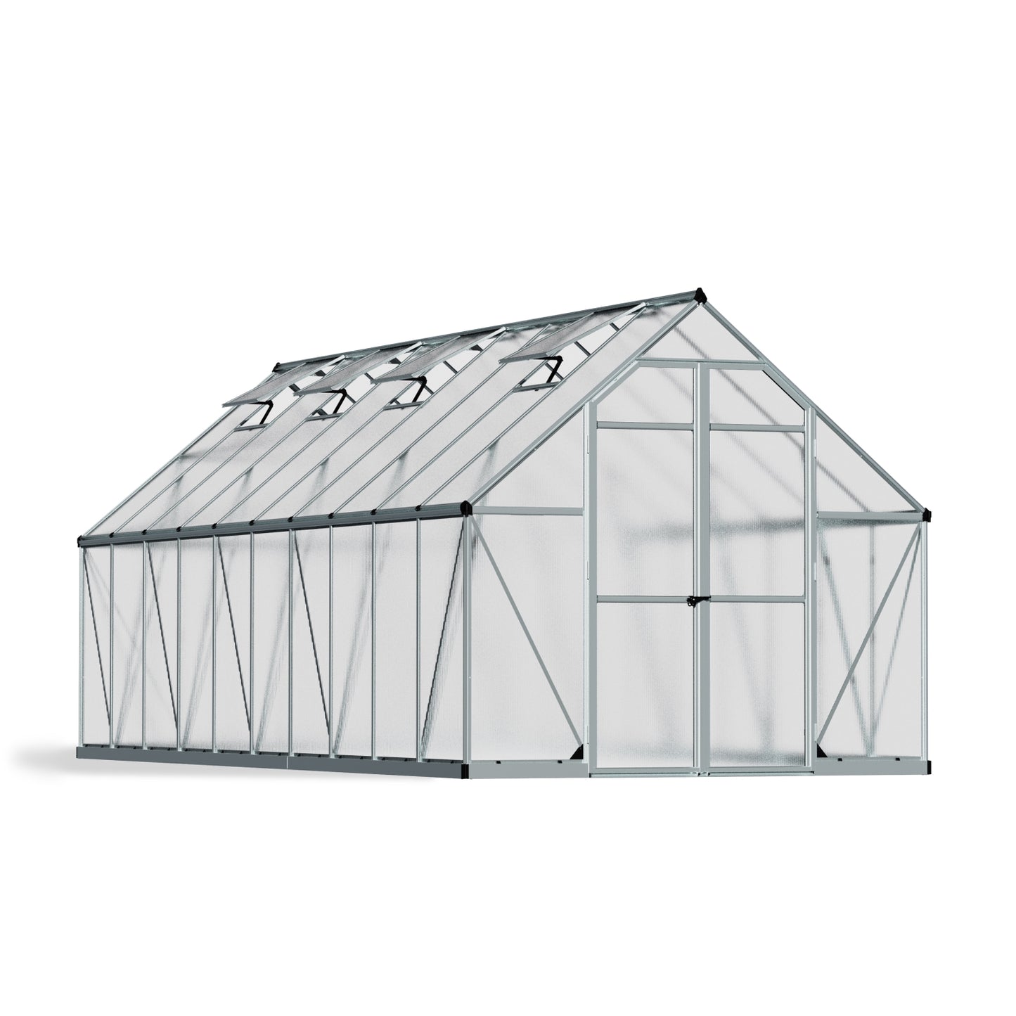 Palram - Canopia | Essence Greenhouse Kit - Silver With 4mm Twin-wall Polycarbonate Glazing