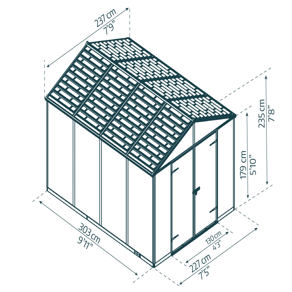 Palram - Canopia | Rubicon 8ft Ultra Durable Outdoor Storage Shed for Garden Dark Grey Series (Copy)