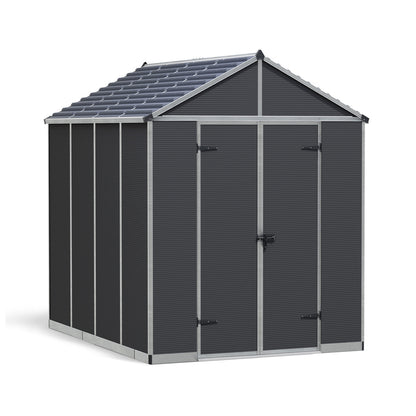 Palram - Canopia | Rubicon 8ft Ultra Durable Outdoor Storage Shed for Garden Dark Grey Series - MyGreenhouseStore.com