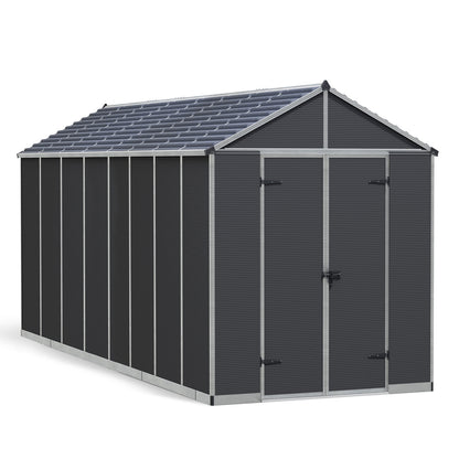 Palram - Canopia | Rubicon 8ft Ultra Durable Outdoor Storage Shed for Garden Dark Grey Series - MyGreenhouseStore.com