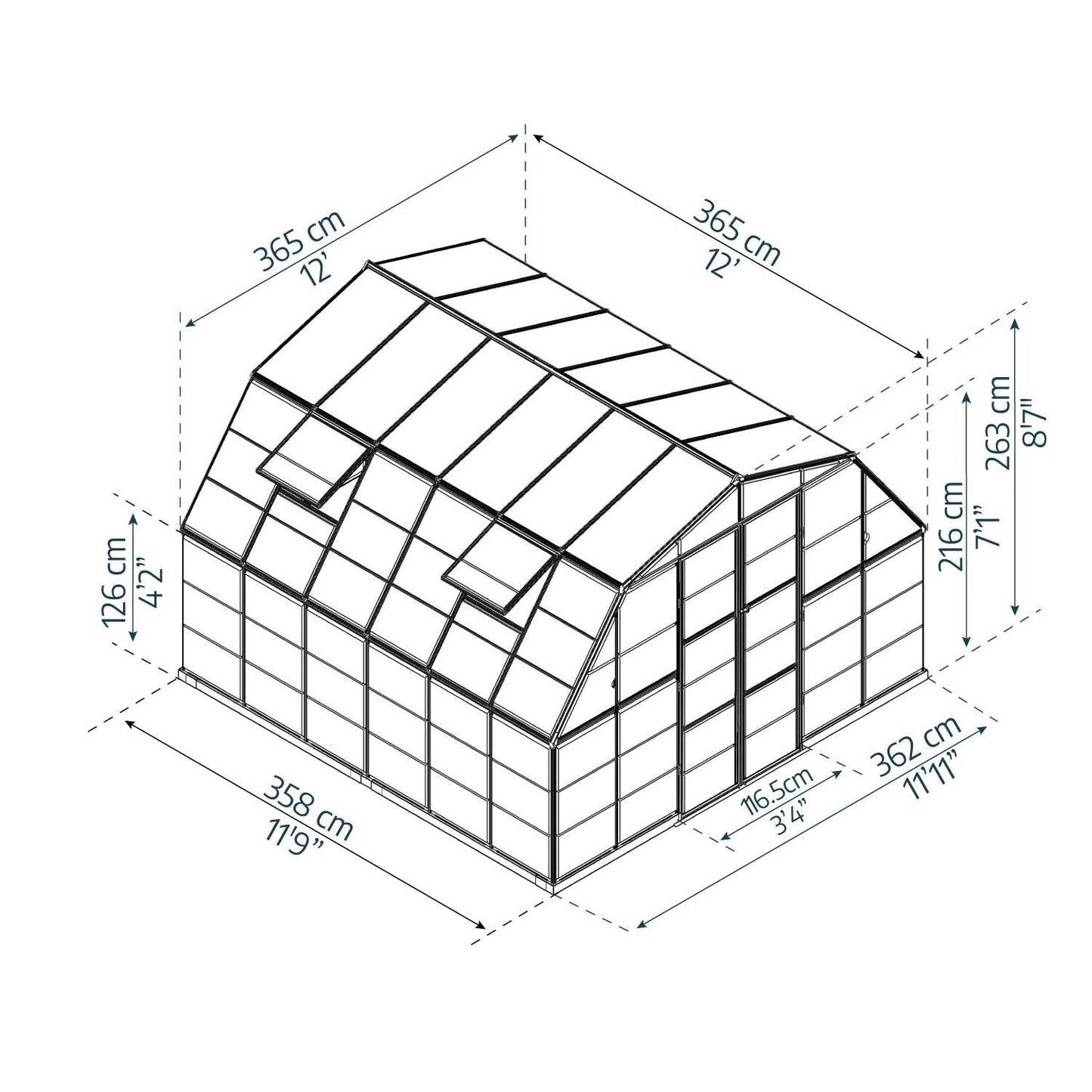 Palram - Canopia | 12x12 Ft Americana Greenhouse Kit With 0.8mm Polycarbonate Glazing - MyGreenhouseStore.com